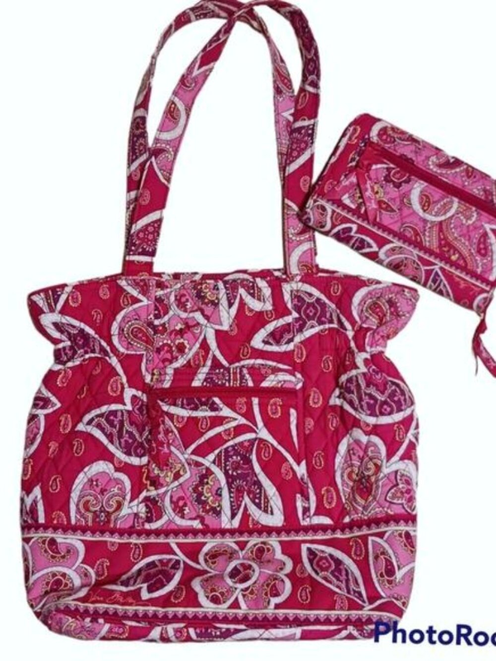 Vera Bradley retired pattern Rosy Posies tote with matching wallet red pink